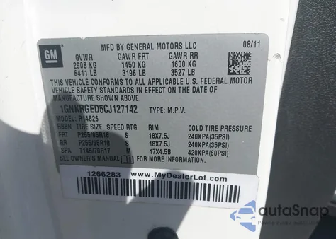 2012 Chevrolet Traverse 1Lt from USA, damaged, VIN 1GNKRGED5CJ127142